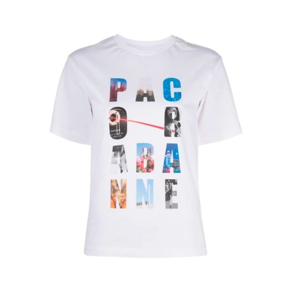 Paco RabanneLogo Print Gathered Organic Cotton T-shirt in White